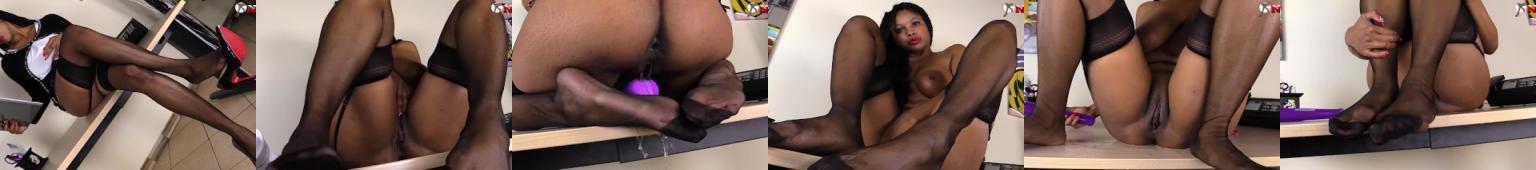 Ebony secretary squirts on your desk wearing stockings